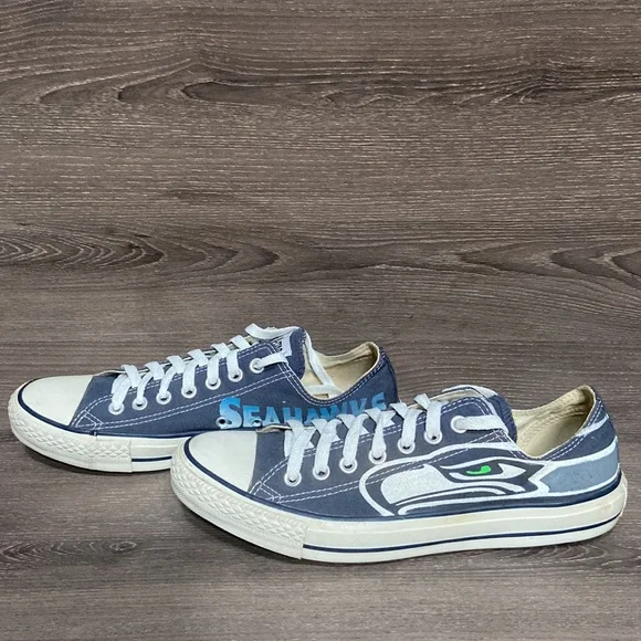 Seattle Seahawks Converse All Star Mens Size 9 Shoes Custom Low Top Blue Sneaker - Picture 2 of 7